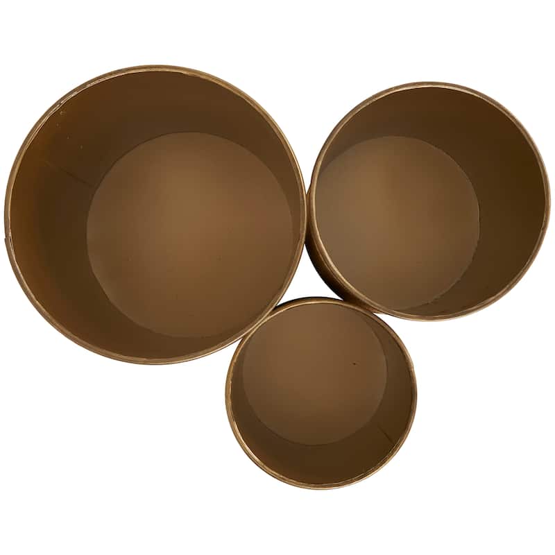Metal Handmade Woven Decorative Jars with Bronze Metal Lids - Set of 3 Beige - Roche River Decor - 7"W x 7"L x 9"H