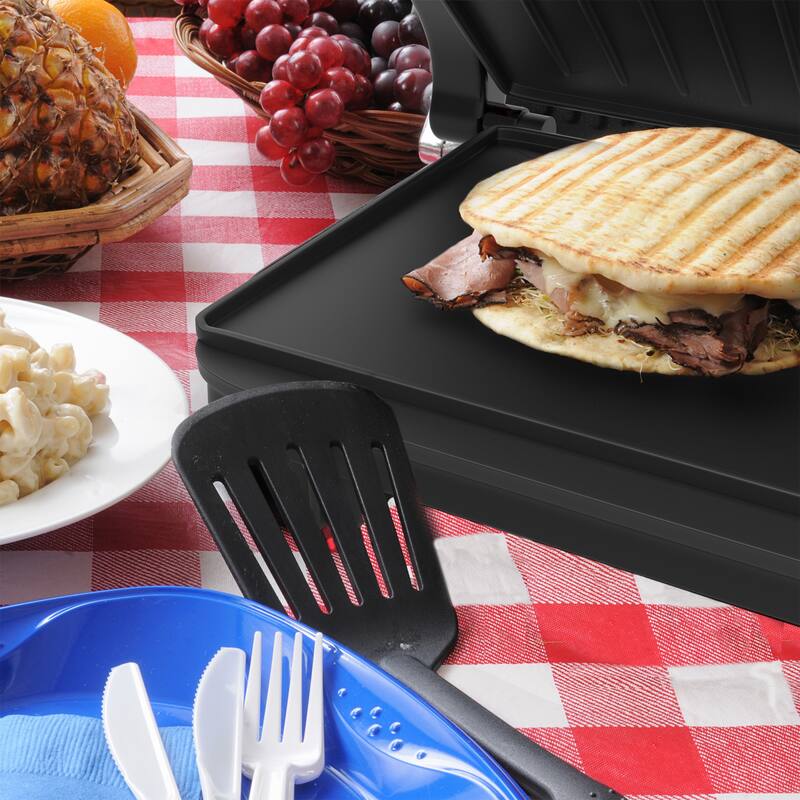 Panini Press - Sandwich Maker with Nonstick Plates by Chef Buddy (Red)