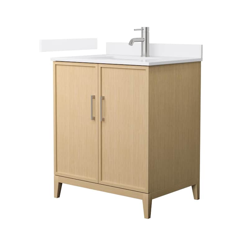 Elan 30-inch Single Vanity, Single Hole Quartz Top - White Oak, Nickel Trim, White Quartz Top