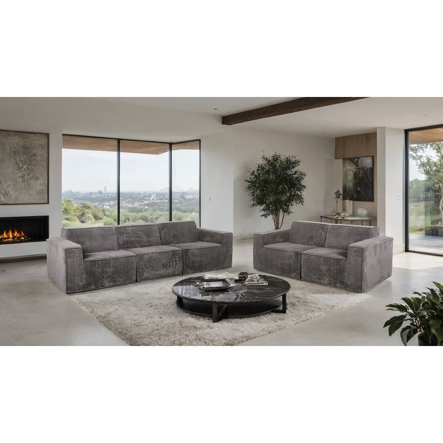 2pc High Density Dark Gray Finish Modern Sofa and Loveseat