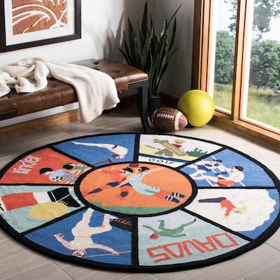 SAFAVIEH Hand-hooked Vintage Poster Prakseda Sports Novelty Wool Rug