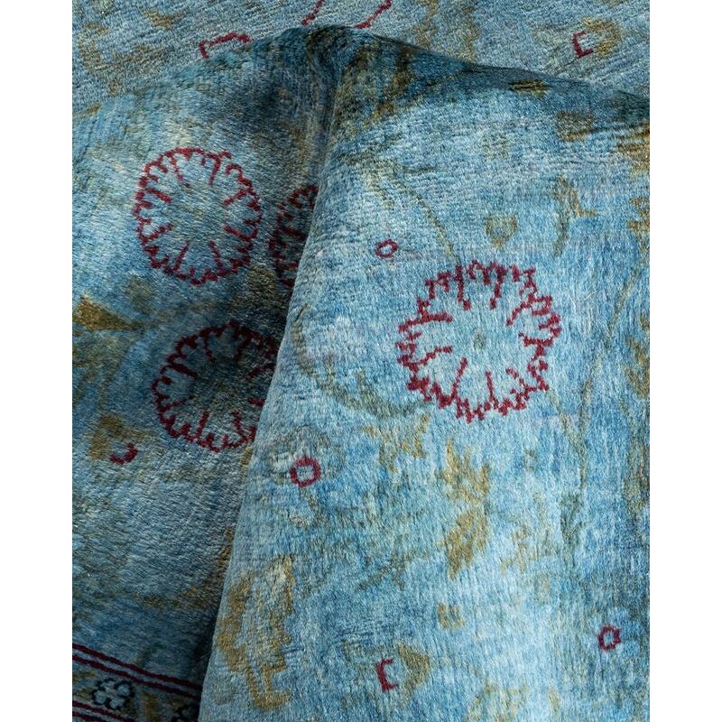 Overton Hand Knotted Wool Vintage Inspired Modern Contemporary Overdyed Blue Area Rug - 4' 2" x 6' 2"