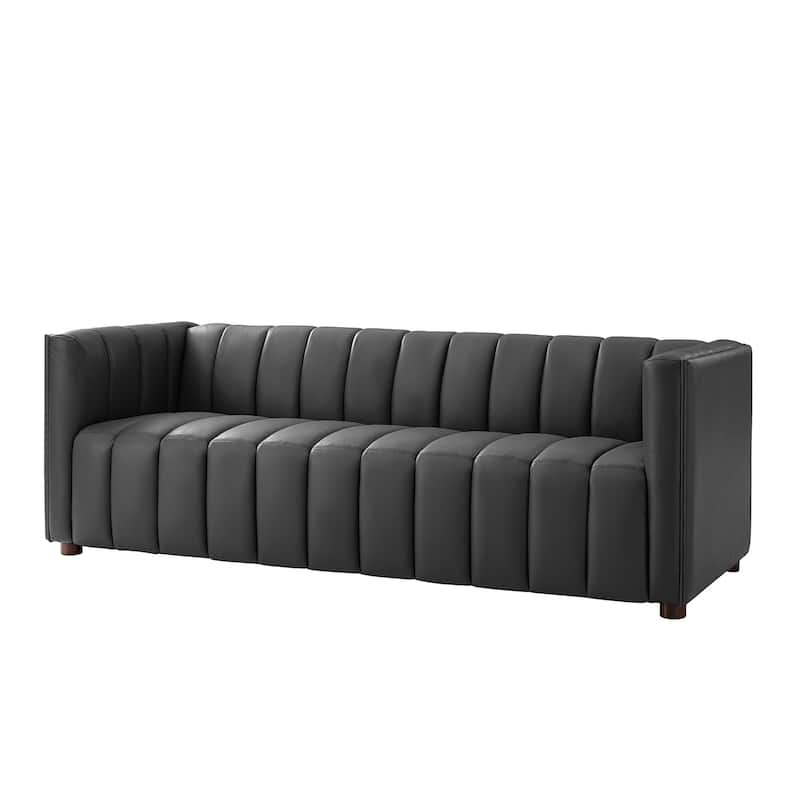 Olinto Modern 83-Inch Genuine Leather Tufted Couch Sofa with Channel Back by HULALA HOME
