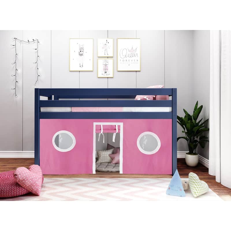 JACKPOT Contemporary Low Loft Twin Bed with End Ladder and Tent