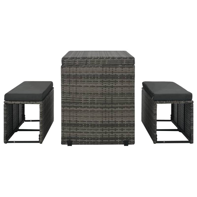 vidaXL 3 Piece Patio Dining Set with Cushions Poly Rattan Gray