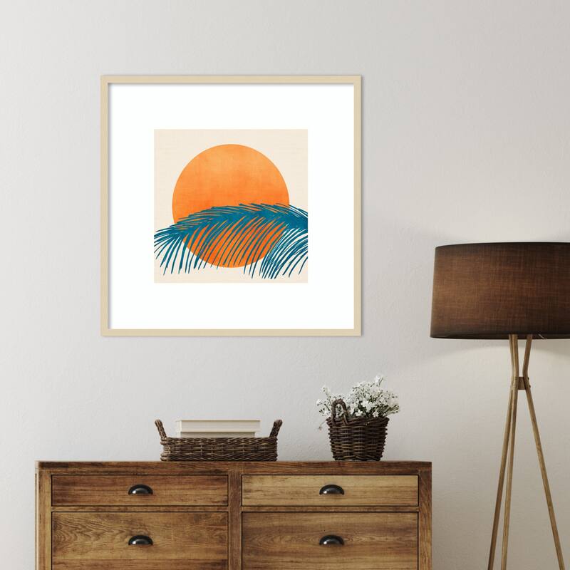 Retro Tropical Sunset by Kristian Gallagher Wood Framed Wall Art Print
