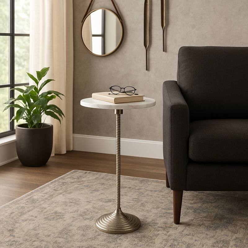 Metal and Stone Accent Table with Aluminum Base - Modern Stylish Side Table for Home Decor