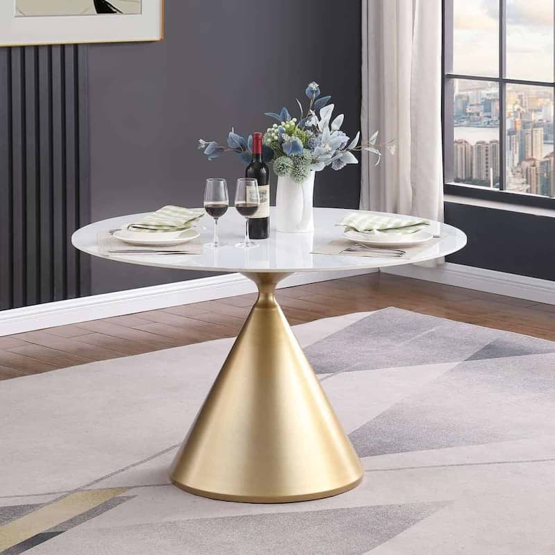 Morden Fort Modern Round Dining Table with Gold Metal Bottom