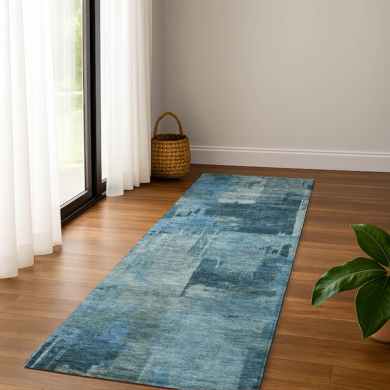 Premium Washable Super Soft Modern Prota Mayfield Rug - Blue - 2'3" x 7'6"