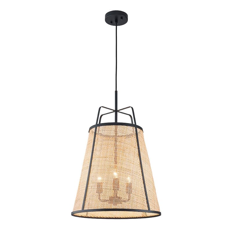 3-Light Natural Bamboo Hand-woven Cone Pendant - 16.1in