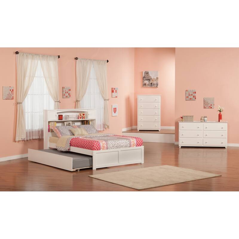 Newport White Full Platform Bed w/ Twin Trundle