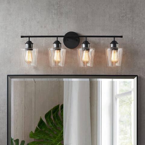 KAWOTI 4-Light Dimmable Metal Bathroom Vanity Light with Glass Shade