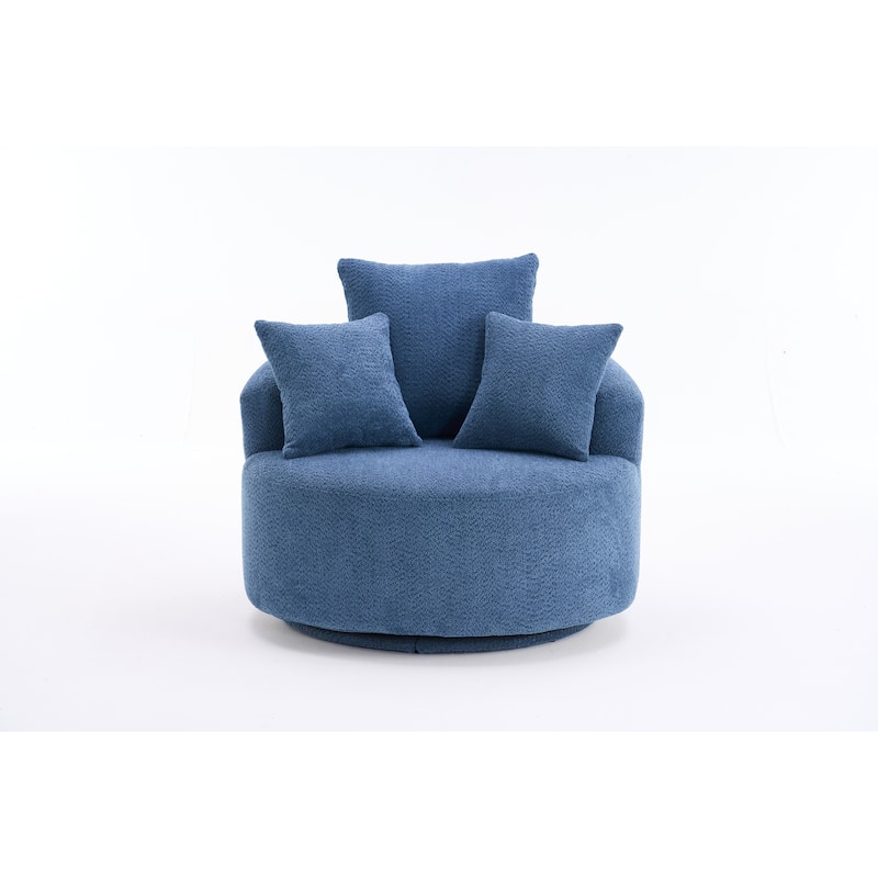 Oversized Swivel Round Barrel Chair, Ergonomic Single Sofa Chair, Upholstered Accent Chair with 3 Removable Pillows