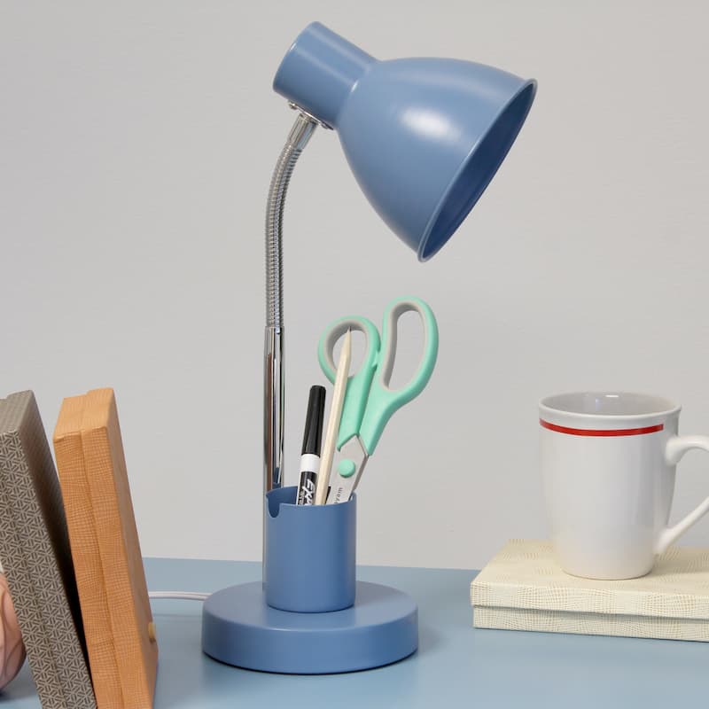 Adjustable Metal Desk Lamp with Organizer Base and Chrome Gooseneck Arm Modern Task Lighting Multiple Colors