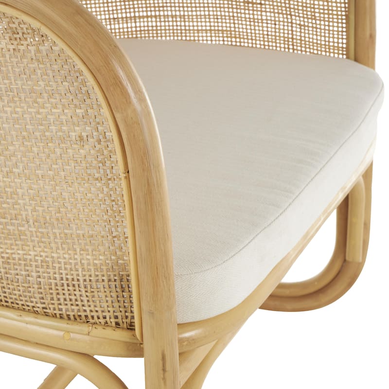 Rattan Woven Rounded Accent Chair with White Fabric Cushion - Light Brown - Roche River Decor