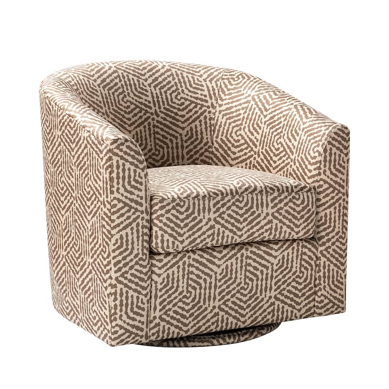 Cuenca Modern Wooden Upholstered Barrel Chair with Metal Swivel Base