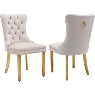 Set of 2 Velvet Upholstered Tufted Dining Chairs with Golden Stainless ...