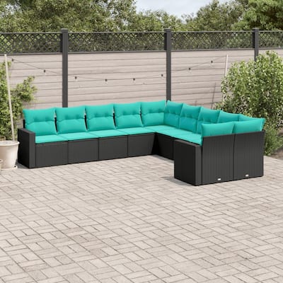 vidaXL 10/11 Piece Patio Sofa Set with Cushions Black Poly Rattan - 24.4" x 24.4" x 27.2"
