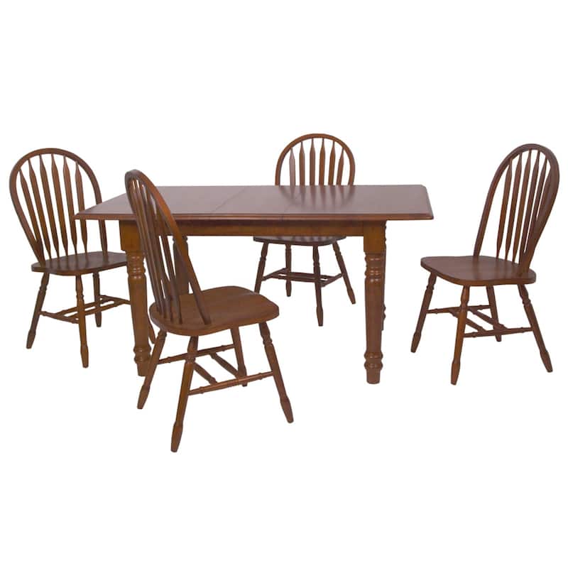 Extendable Dining Set 60" Rectangular Table, 5 Piece Retro Arrowback Chairs, Butterfly Leaf, Seats 4-6