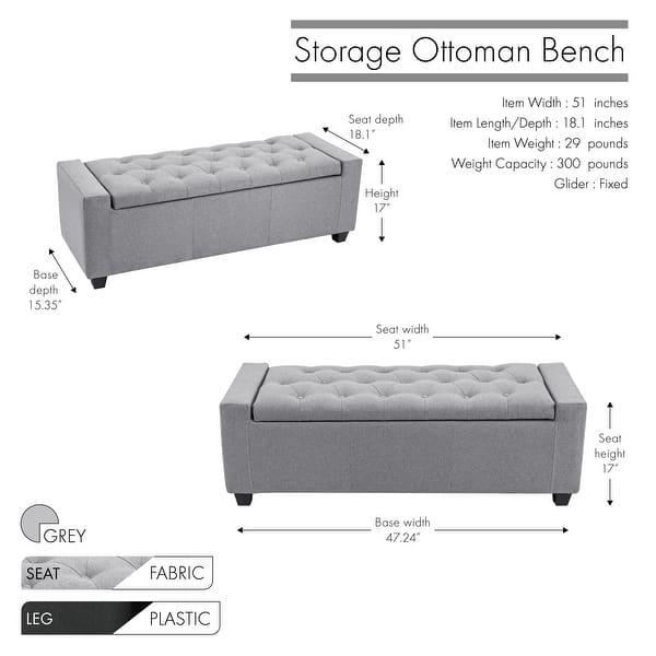 dimension image slide 2 of 4, Porthos Home Iara Fabric Upholstered Flip Top Storage Ottoman Bench