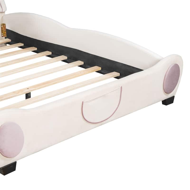 Velvet Platform Bed with Bear Shaped Headboard