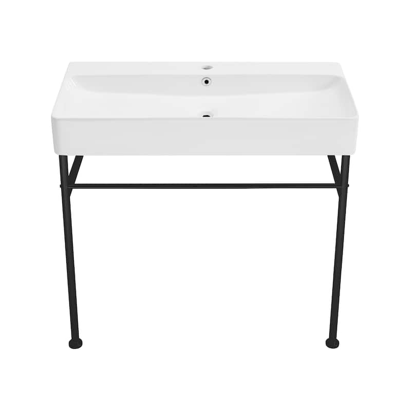 Carre Ceramic Console Sink White Basin Black Legs