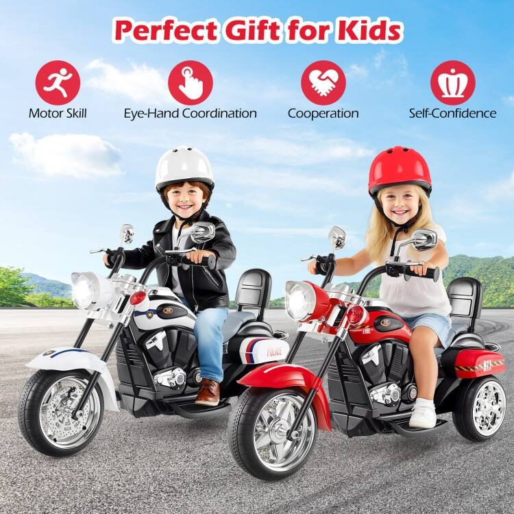 6V Powered Toddler 3-Wheel Motorbike Ride On Toy with Horn and Headlight - 36" x 19" x 25" (L x W x H)