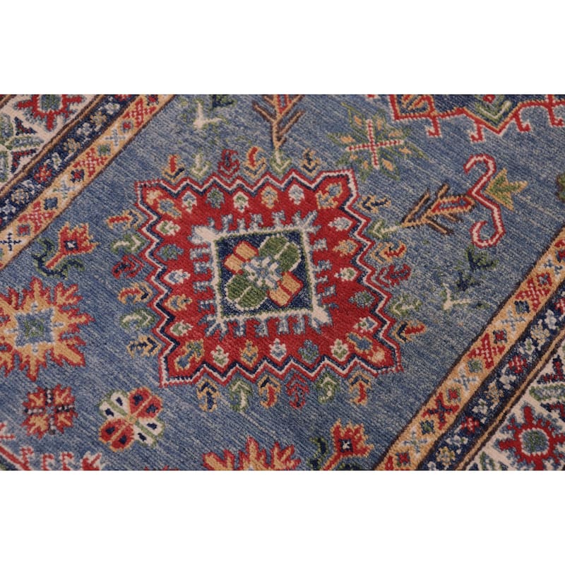 Rustic Kazak Isla Light Blue/Beige Wool Runner - 2'8'' x 9'6''