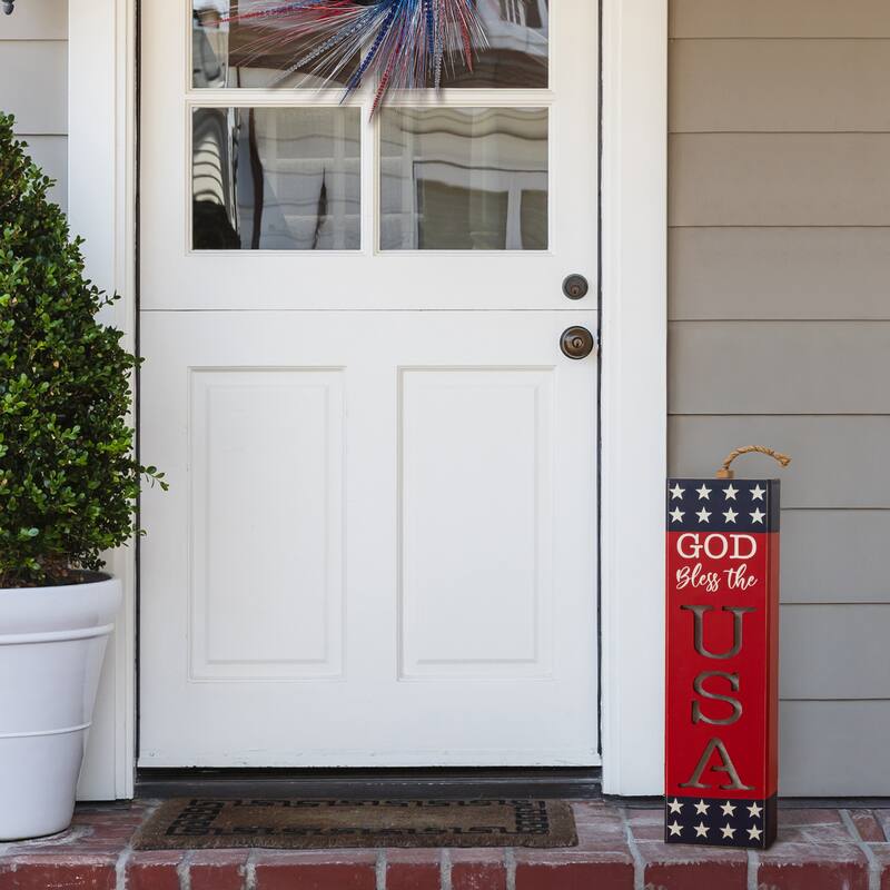 Glitzhome 24.75"H Lighted Patriotic/ Americana Wooden Firecracker Porch Decor