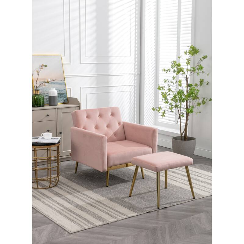 Bottom Tufted Accent Lounge Chair with Adjustable Arm and Back