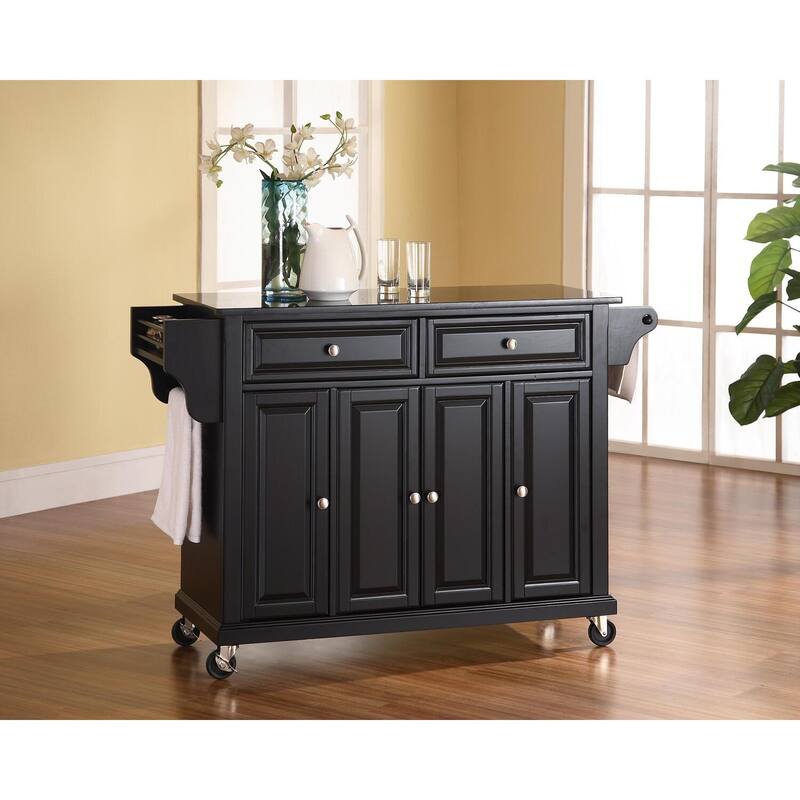 Full Size Kitchen Cart with Stainless Steel Top - Mobile Island with Tiered Shelf & Storage