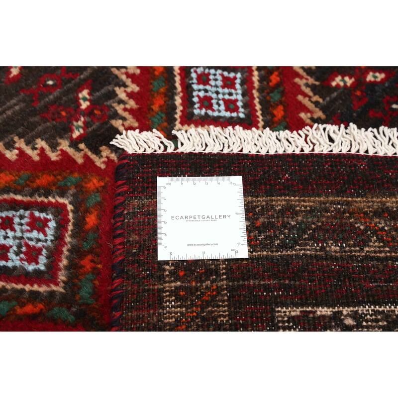 ECARPETGALLERY Hand-knotted Baluch Black, Red Wool Rug - 3'2 x 6'0