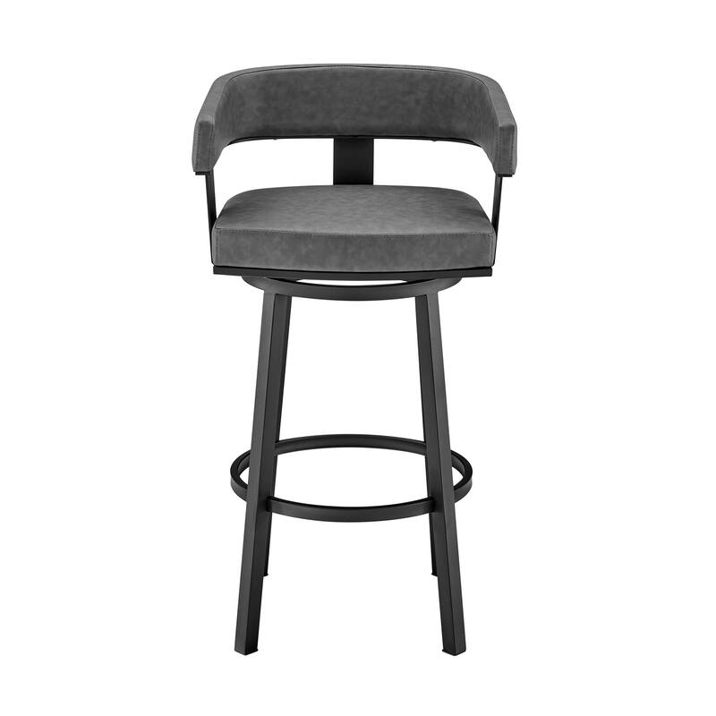 34" Gray Faux Leather And Iron Swivel Low Back Counter Height Bar Chair - 22