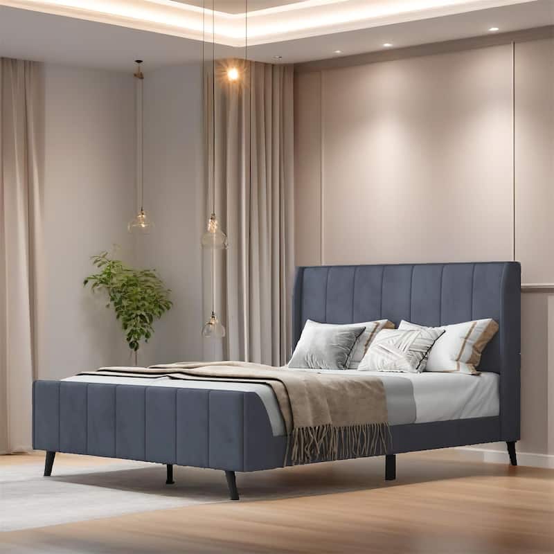 Full Size Velvet Upholstered Platform Bed