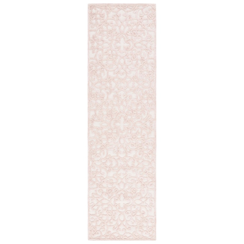 SAFAVIEH Handmade Trace Racheal Modern Wool Rug - 2'3" x 8' Runner - Ivory/Pink