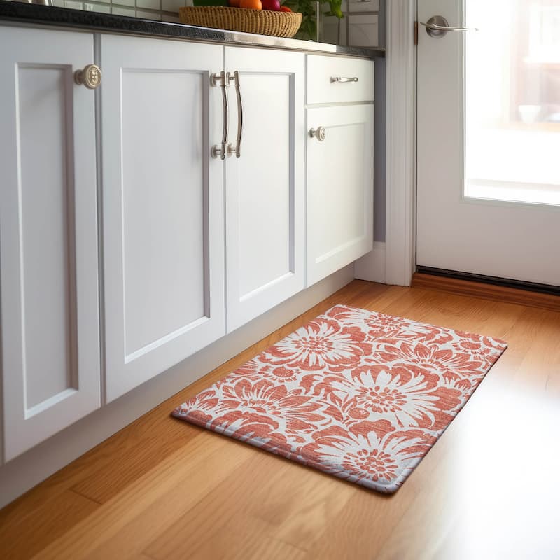Premium Washable Super Soft Modern Floral Mayfield Rug - Salmon - 1' 8" x 2' 6" - Rectangle
