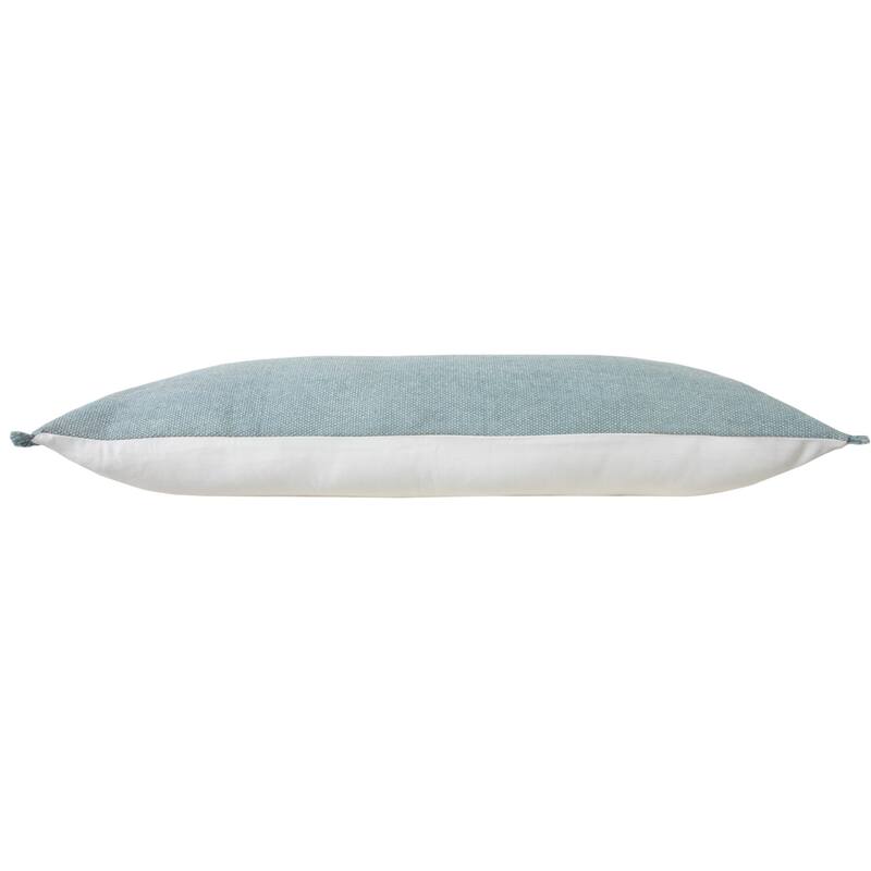 HomeRoots 14" X 36" Light Blue Cotton Lumbar Throw Pillow With Fringe