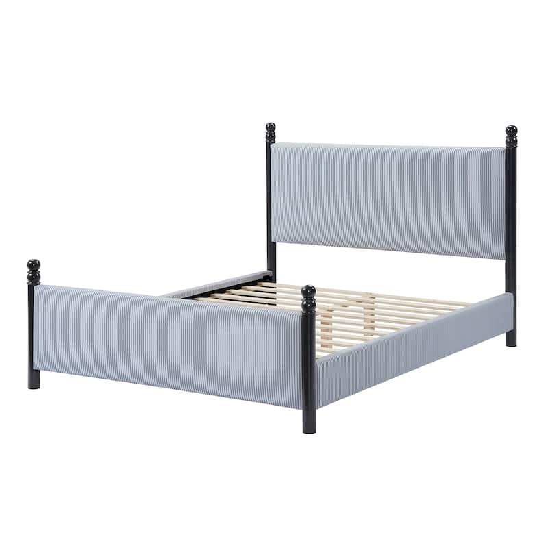 Christopher Knight Home - Modern Striped Upholstered Wood Bed Frame with High Padded Headboard & Soundproofed