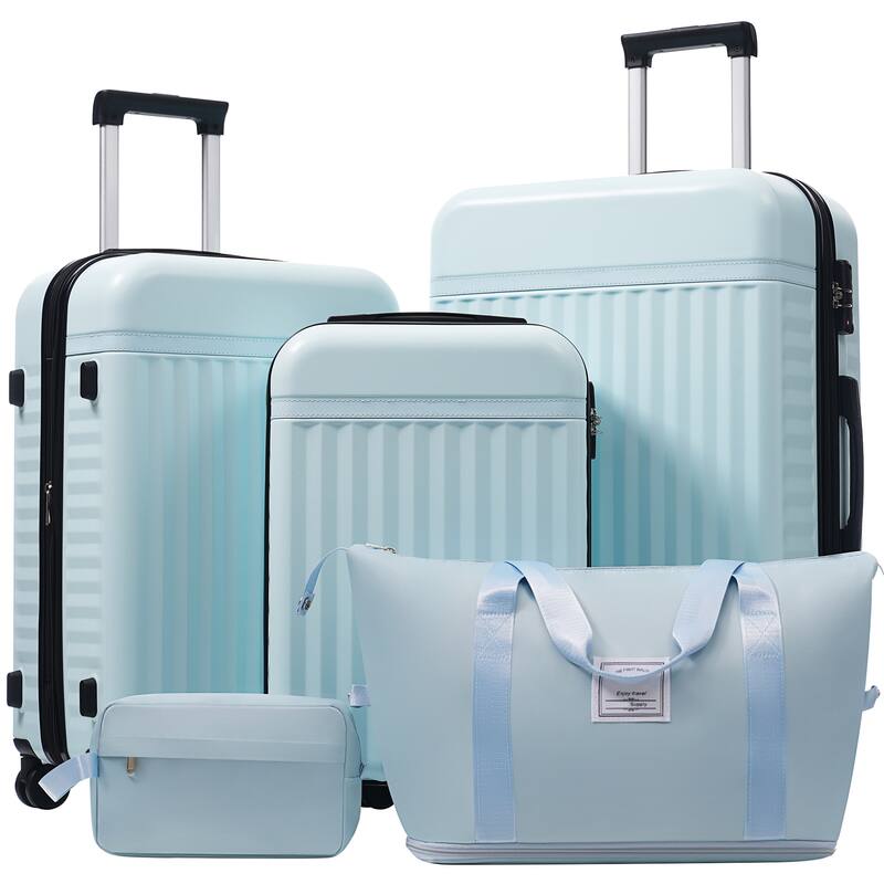 5 Piece Hardshell ABS Luggage Sets with Spinner Wheels and Tsa Lock - Light Blue