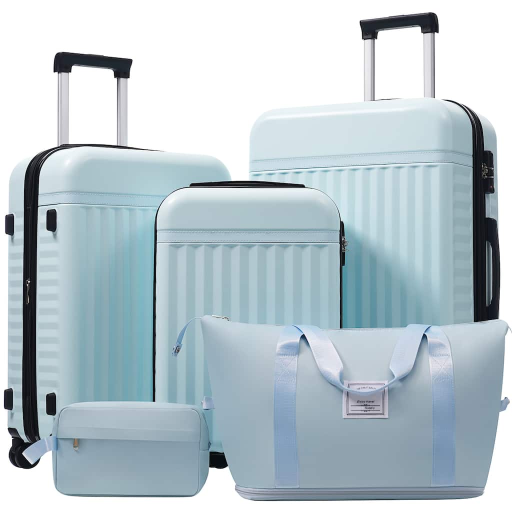 5-Piece Modern Hard-Shell Luggage Expandable Luggage with Spinner Wheels and TSA Lock, for Boarding Travel, Light Blue