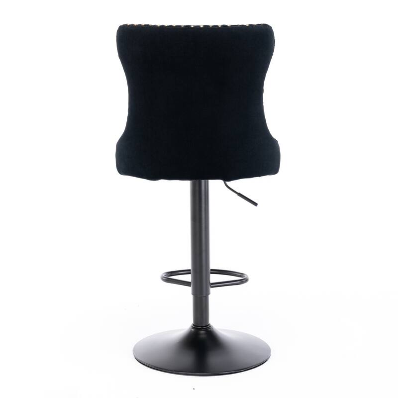 Set of 2 Modern Swivel Velvet Upholstered Adjustable Bar Stools with Backs