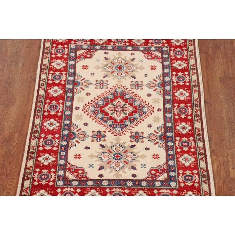 Kazak Accent Rug Hand-Knotted Oriental Beige Wool Carpet - 2'9" x 3'6"