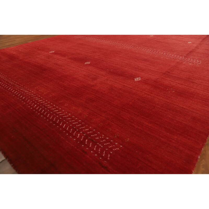 Hand Knotted Oriental 100% Wool Carpet Tribal Tribal Red Gabbeh Area Rug - 9' 7'' X 6' 7''