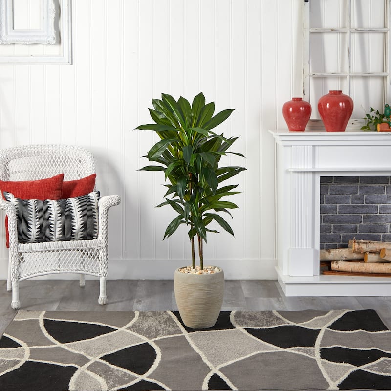 Artificial 4-foot Dracaena Plant in Sand Colored Planter (Real Touch) - Green