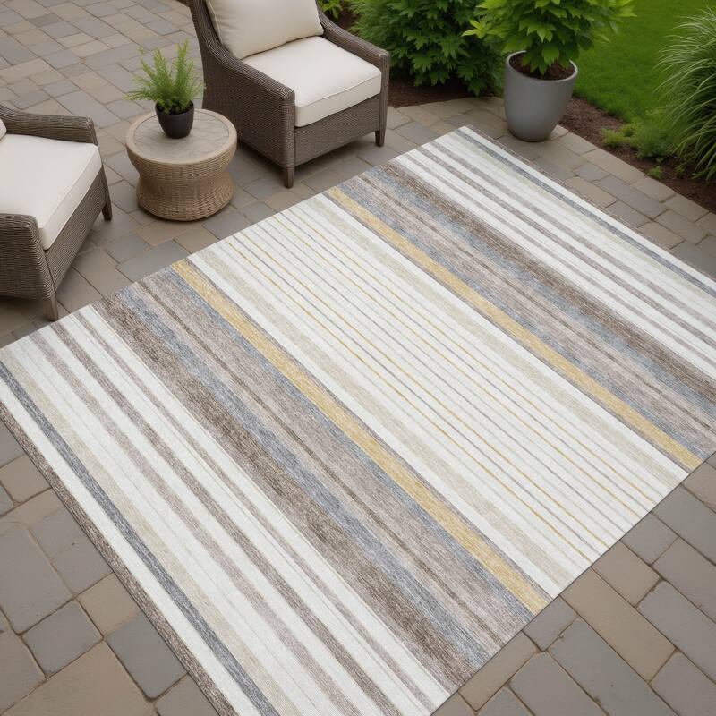 Machine Washable Indoor/ Outdoor Modern Stripes Chantille Rug - Ivory - 2'6" x 3'10"