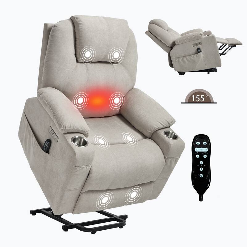 Up to 350 LBS polyester Power Lift Recliner Chair, Heavy Duty Motion Mechanism with 8-Point Vibration Massage
