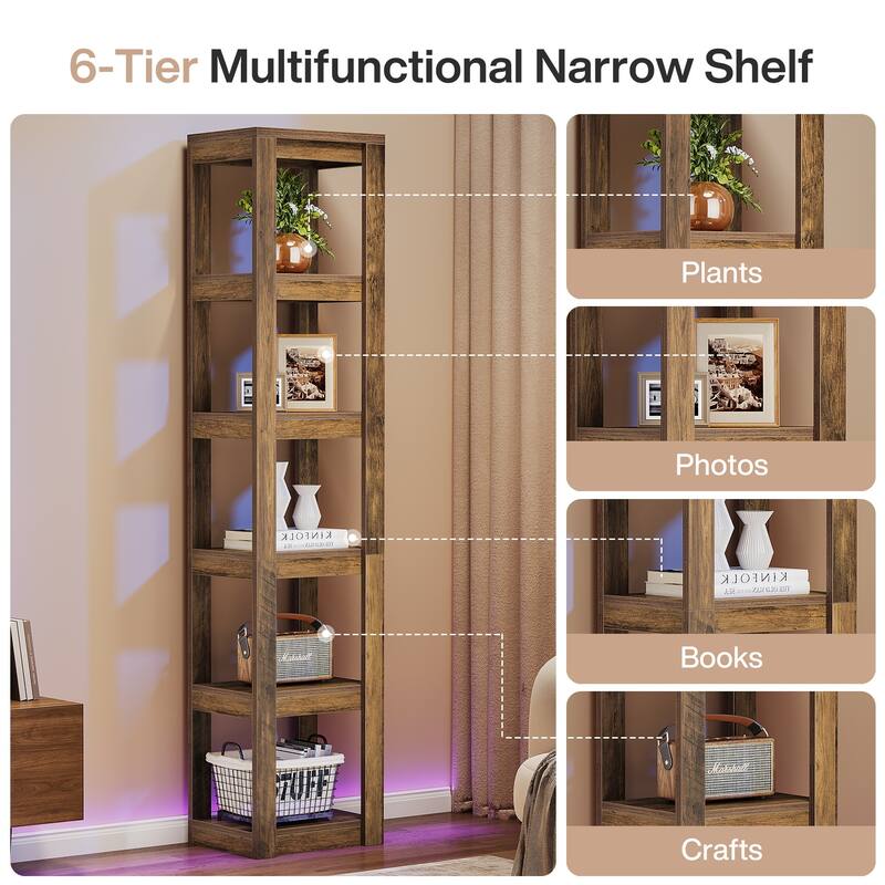 6-Tier Narrow Bookcase, 70.86" Tall Bookshelf Corner Shelf Storage Racks for Small Spaces