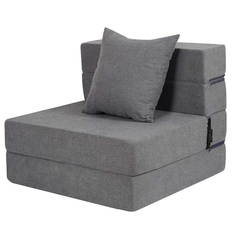 Futon Sofa Bed, High-Density Memory Foam Sofa Bed with a Fluffy Pillow, Folding Floor Couch Guest Bed, Dark Grey - single