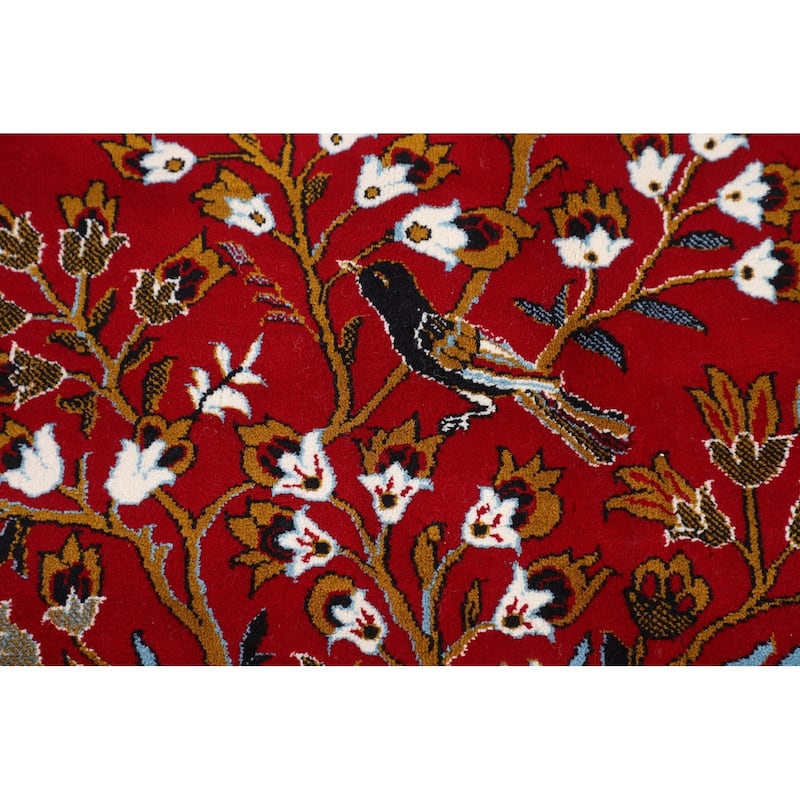 Animals Red Pictorial Kashan Turkish Area Rug Machine Made Carpet - 9'7" x 13'1"