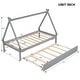 preview thumbnail 4 of 25, Twin Size Montessori Bed with Trundle, Wood Tent Floor Bed Frame, Twin Kids Bed with Slat Support for Boys,Girls, Easy Assembly